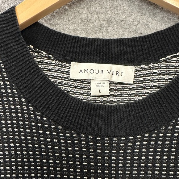 Amour Vert Sweater Womens L Orgainc Cotton Fine Gage Black White Puffed Sleeves - Picture 4 of 9